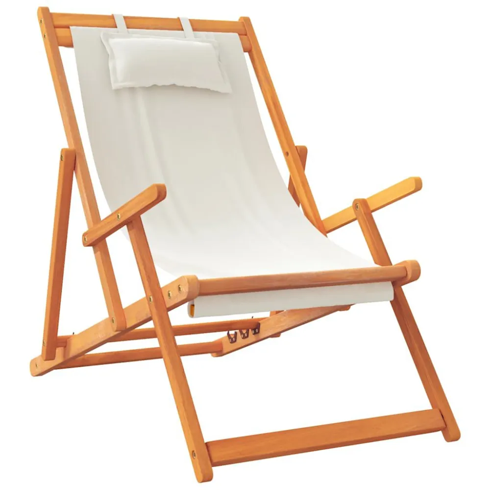Sedie da Spiaggia Pieghevoli 2 pz Crema Tessuto