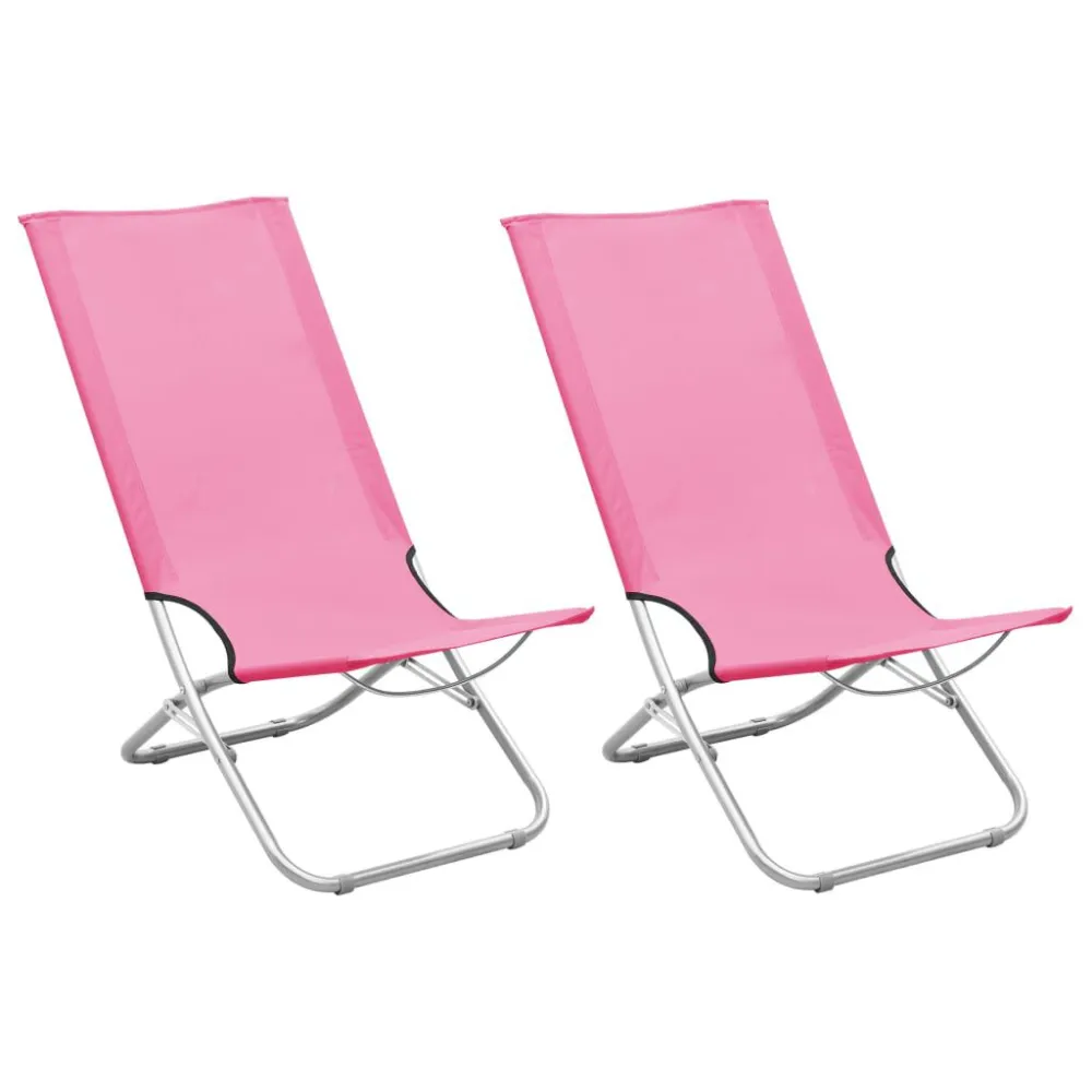 Sedie da Spiaggia Pieghevoli 2 pz Rosa Tessuto
