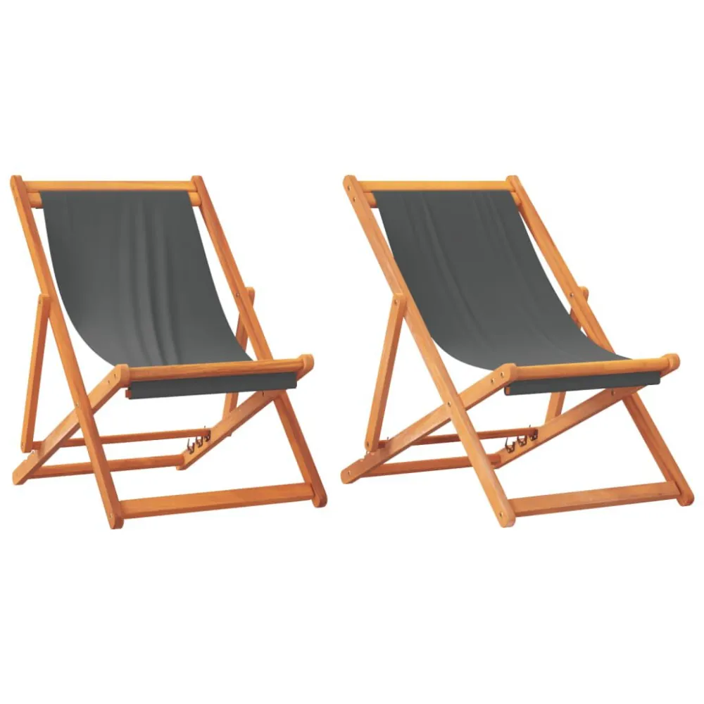 Sedie da Spiaggia Pieghevoli 2 pz Tessuto Grigio