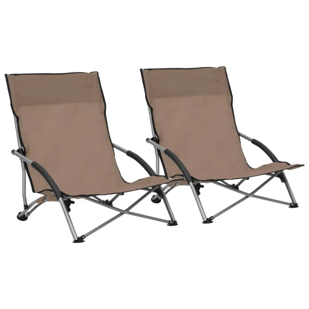 Sedie da Spiaggia Pieghevoli 2 pz Tessuto Grigio Talpa