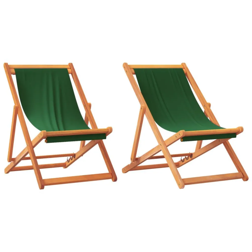 Sedie da Spiaggia Pieghevoli 2 pz Verdi Tessuto