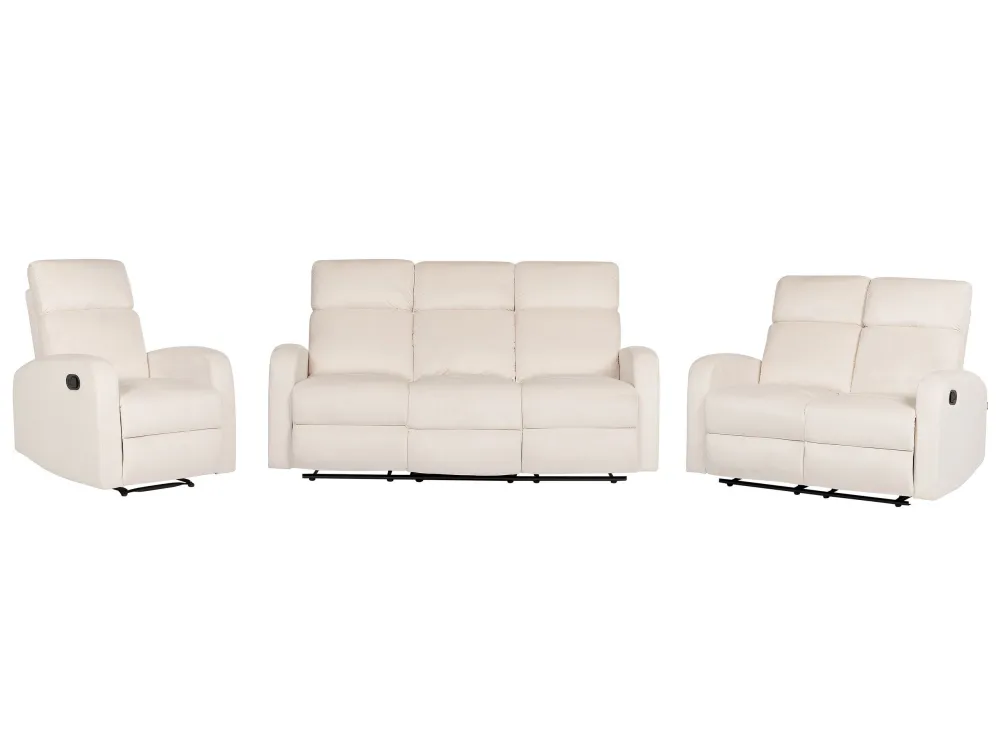 Set di divani 6 posti reclinabili modo manuale velluto bianco crema VERDAL