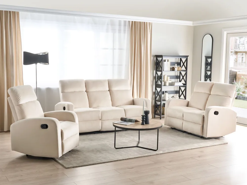 Set di divani 6 posti reclinabili modo manuale velluto bianco crema VERDAL