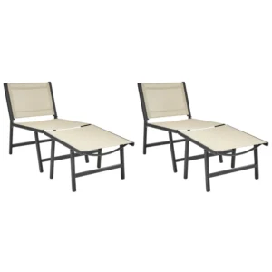 Set 2 Garden Chairs MARCEDDI Footstool Beige-Black