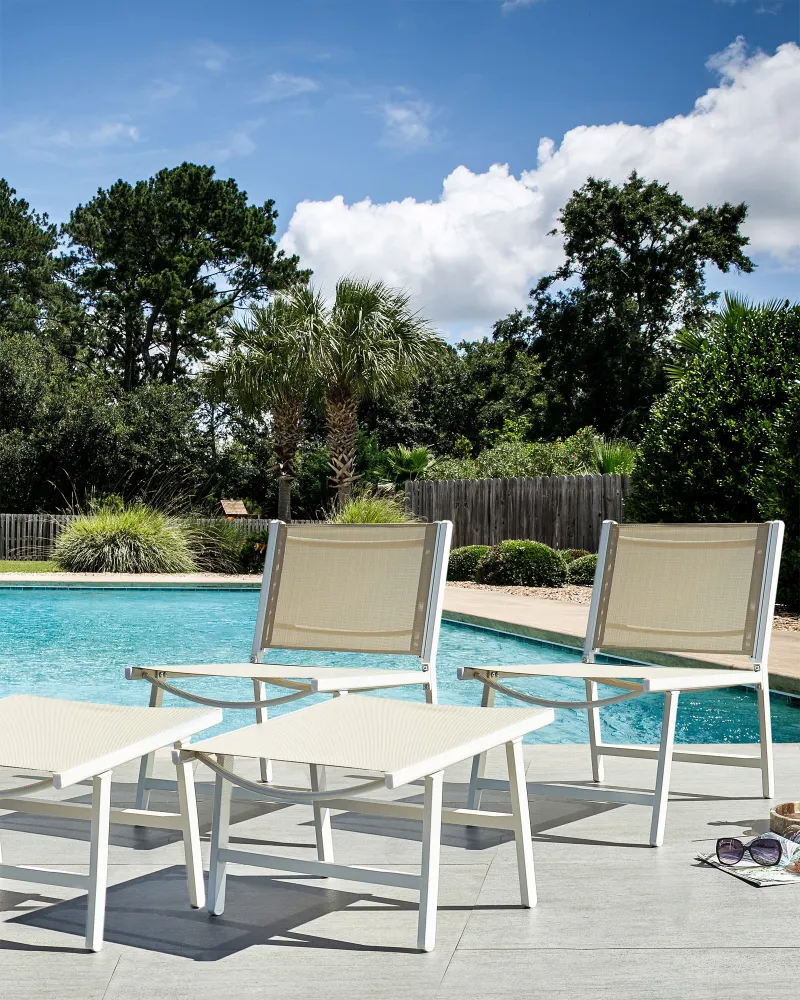 Set 2 Garden Chairs MARCEDDI Footstool Camoscio