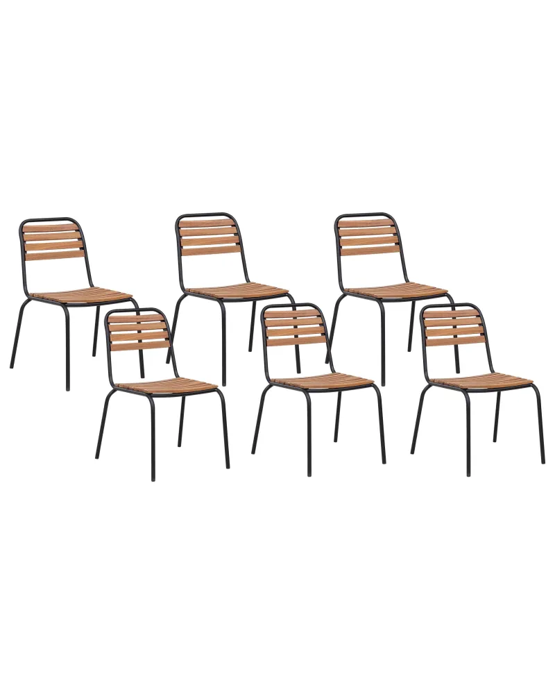 Set 6 Garden Chairs VALLESE Acacia Wood Light Wood