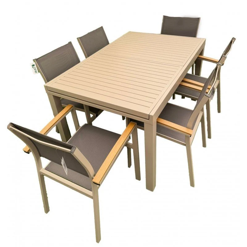 Set da giardino grigio tortora con tavolo estensibile Zeus + 6 sedie Era Xone