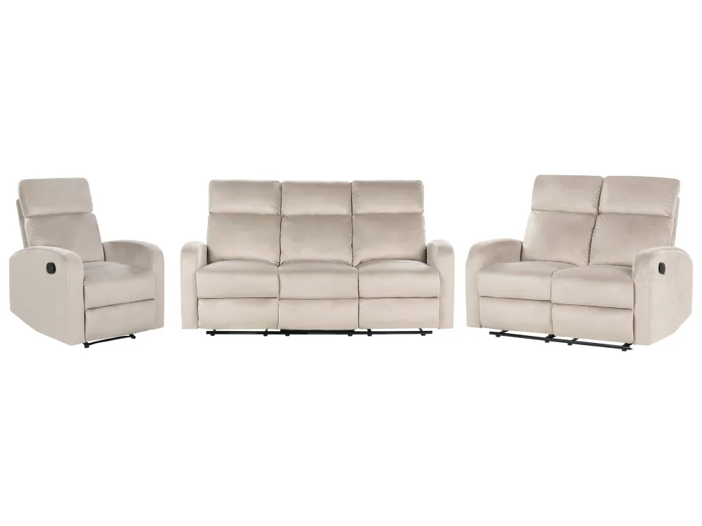 Set da salotto 6 posti reclinabili modo manuale velluto crema VERDAL