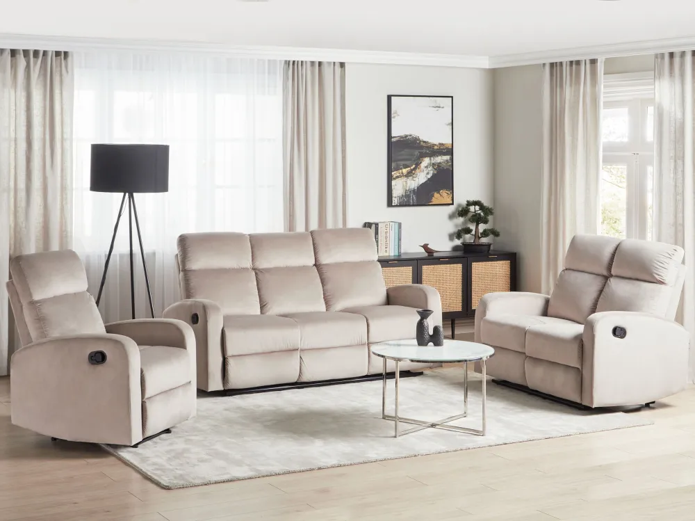 Set da salotto 6 posti reclinabili modo manuale velluto crema VERDAL
