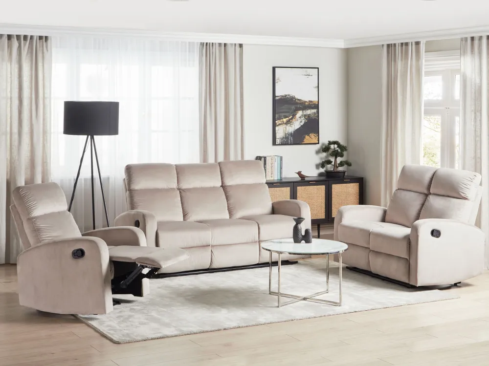 Set da salotto 6 posti reclinabili modo manuale velluto crema VERDAL