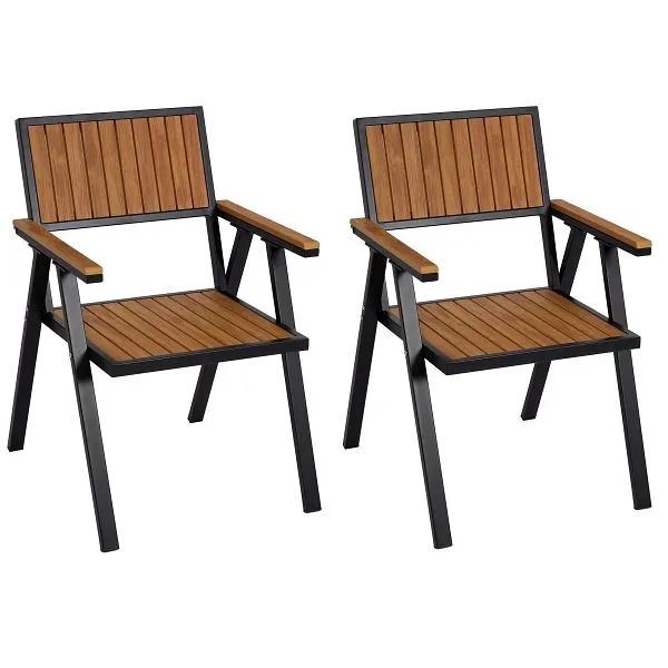 Set di 2 sedie da giardino Mendler HWC-J95 sedia da balcone rivestimento per esterni polywood alluminio telaio nero teak 8...