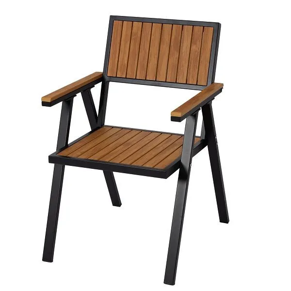 Set di 2 sedie da giardino Mendler HWC-J95 sedia da balcone rivestimento per esterni polywood alluminio telaio nero teak 8...