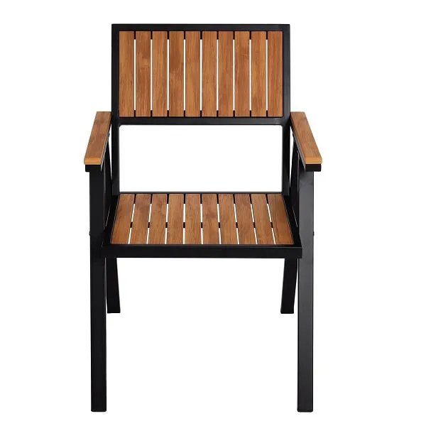 Set di 2 sedie da giardino Mendler HWC-J95 sedia da balcone rivestimento per esterni polywood alluminio telaio nero teak 8...