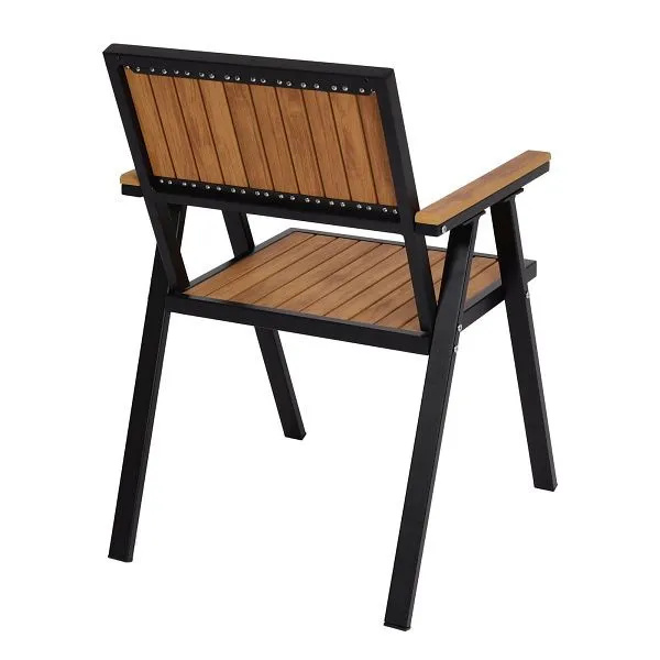 Set di 2 sedie da giardino Mendler HWC-J95 sedia da balcone rivestimento per esterni polywood alluminio telaio nero teak 8...