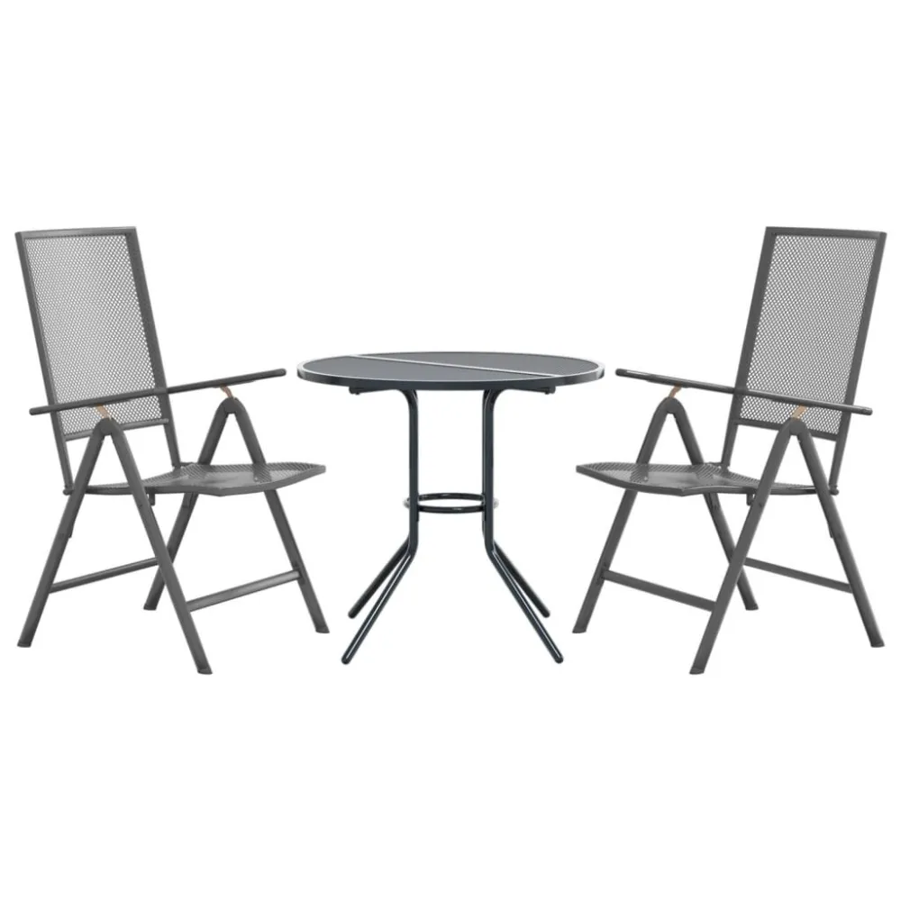 Set Sedie Giardino Reclinabili 3pz Antracite Acciaio Verniciato