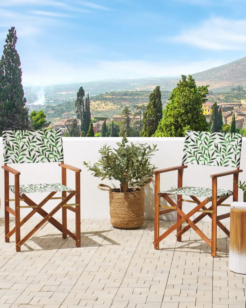 Set di 2 sedie legno di acacia cupo grigio motivo foglie verde CINE