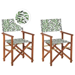 Set di 2 sedie legno di acacia fosco grigio motivo foglie verde CINE