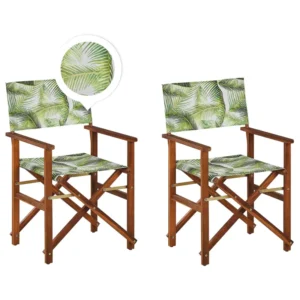 Set di 2 sedie legno di acacia fosco grigio motivo foglie di palma verde CINE