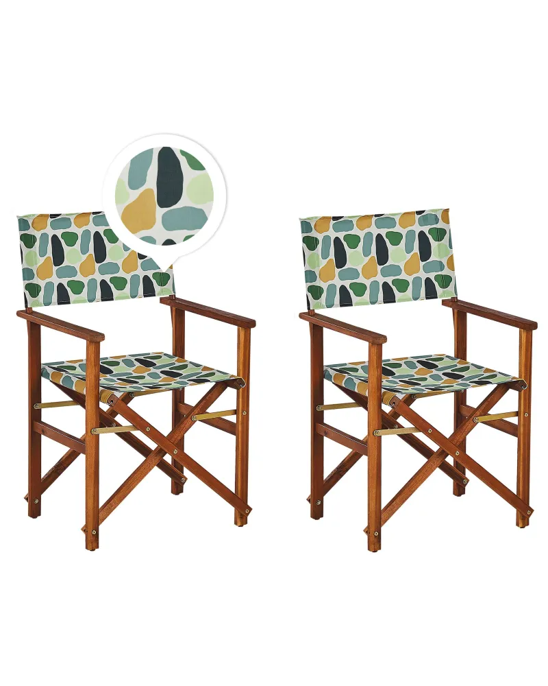 Set di 2 sedie legno di acacia fosco motivo geometrico grigio multicolore CINE