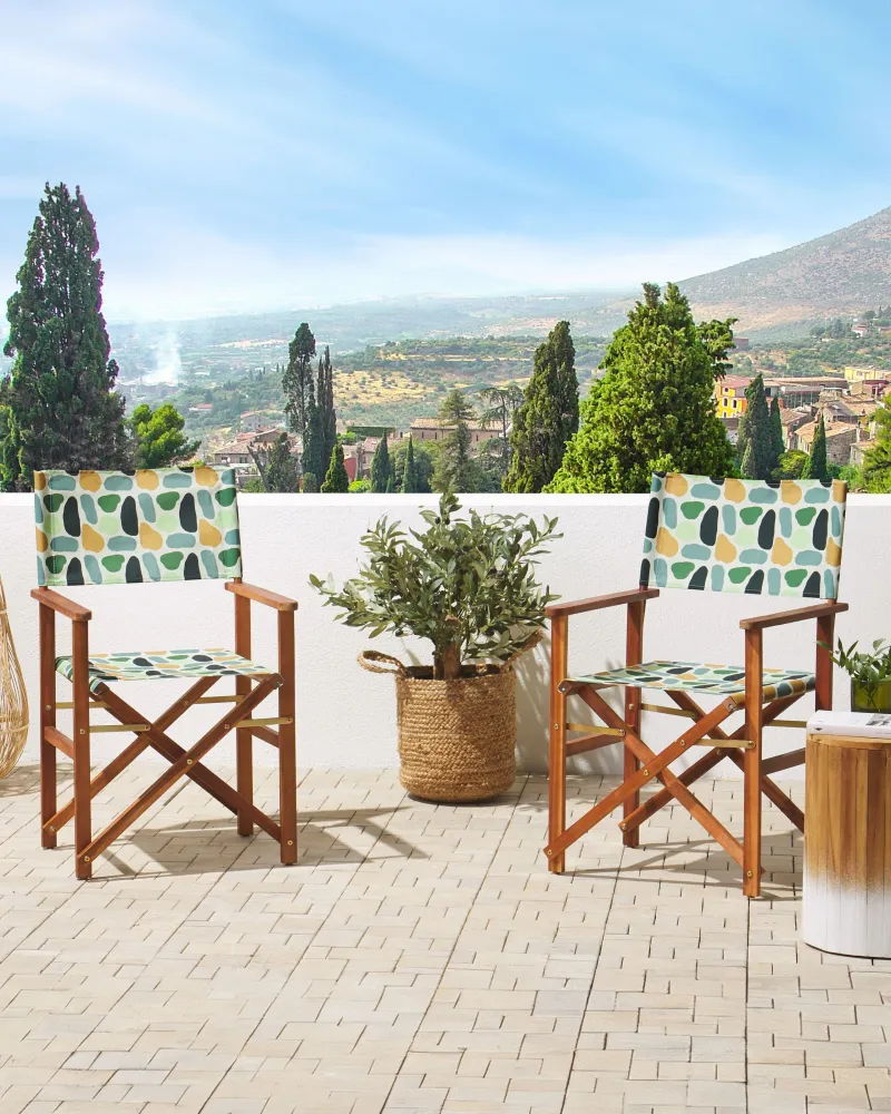 Set di 2 sedie legno di acacia fosco motivo geometrico grigio multicolore CINE