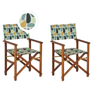 Set di 2 sedie legno di acacia nero motivo geometrico grigio multicolore CINE