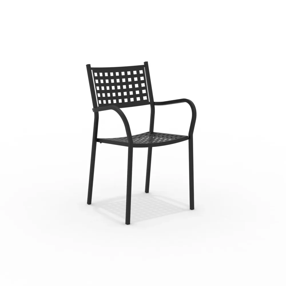 Set di sedie metallo da giardino "Alice" con braccioli impilabile cm 53x53 85h