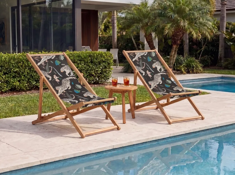 Set di 2 teli da sdraio fantasia tropicale leopardi nero ANZIO / AVELLINO
