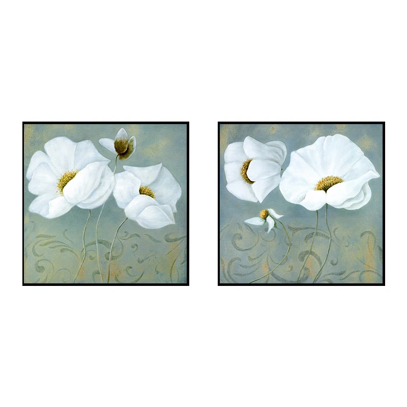 Tela da pranzo modernista strutturata con stampa artistica di fiori dai colori tenui, dimensioni multiple