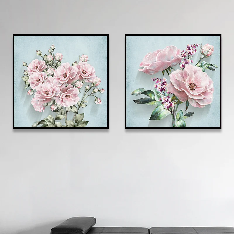 Tela da pranzo modernista strutturata con stampa artistica di fiori dai colori tenui, dimensioni multiple