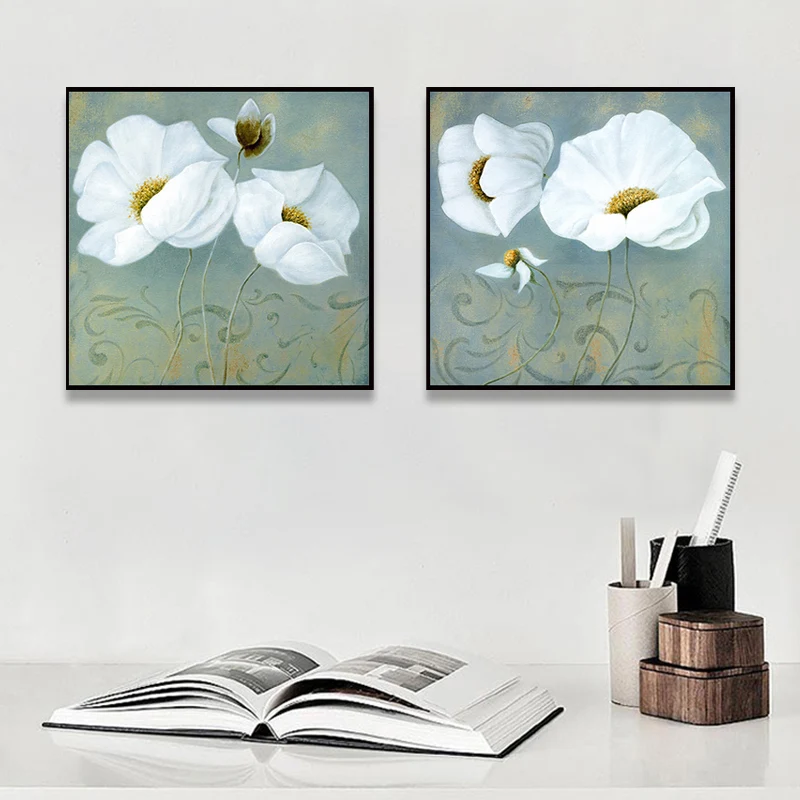 Tela da pranzo modernista strutturata con stampa artistica di fiori dai colori tenui, dimensioni multiple