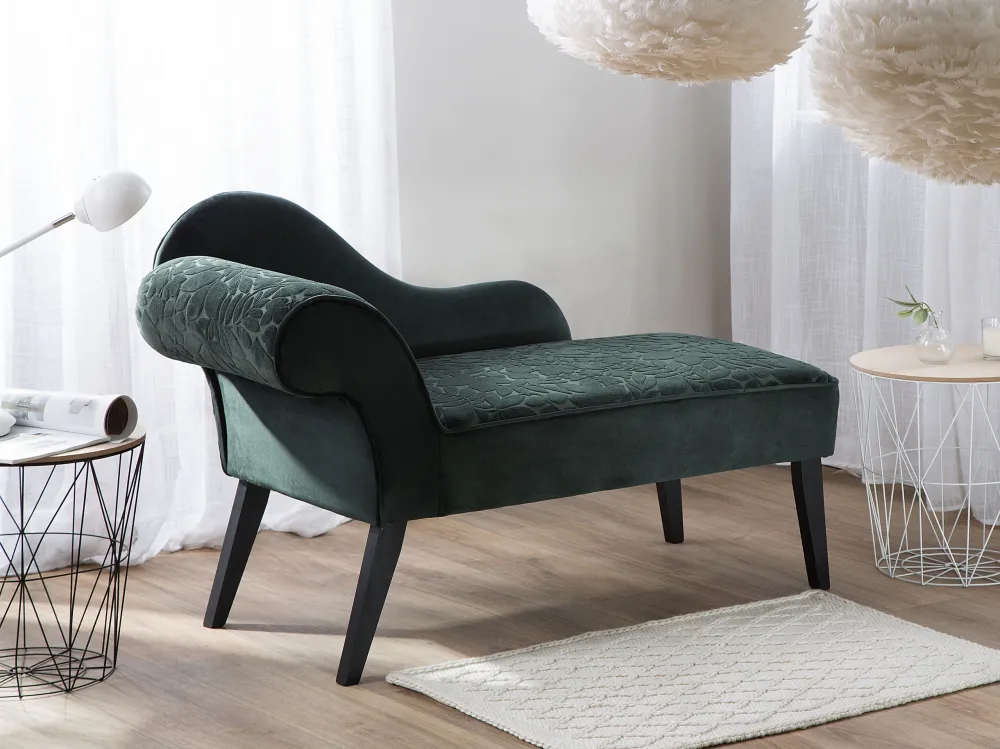 Tessuto chaise longue velluto fantasia verdi lato sinistro BIARRITZ