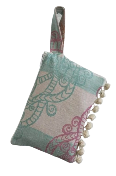 Aelia Anna Borsa Clutch Athina Ponpon Arancione e Smeraldo