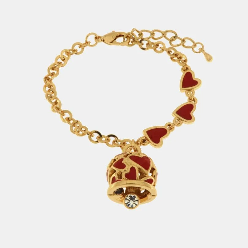 amo capri bracciale metallo con campanella portafortuna impreziosita da cuori rossi