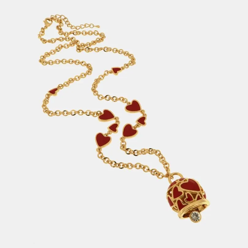 Amo capri collana metallo con campanella portafortuna impeziosita da cuori rossi