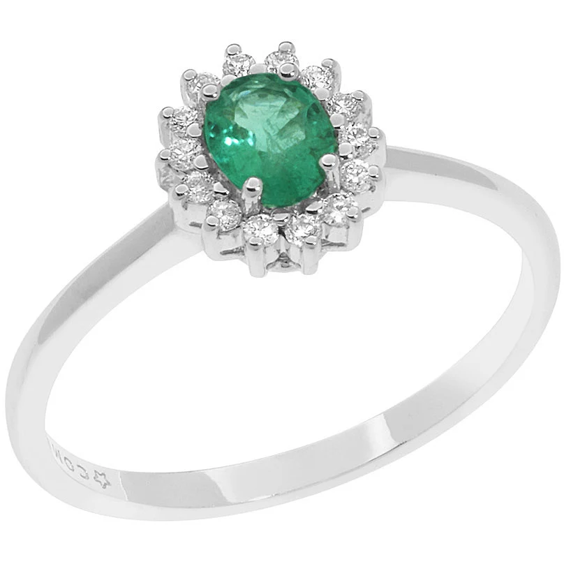 ANB 2574- Anello oro bianco con smeraldo e diamanti.