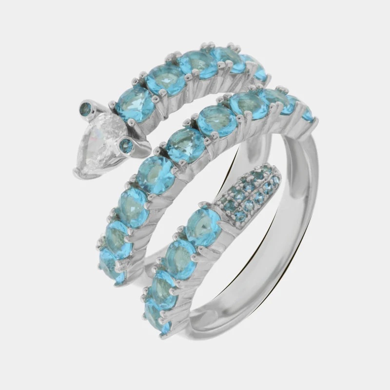Anello Argento 925 forma di serpente con zirconi azzurri