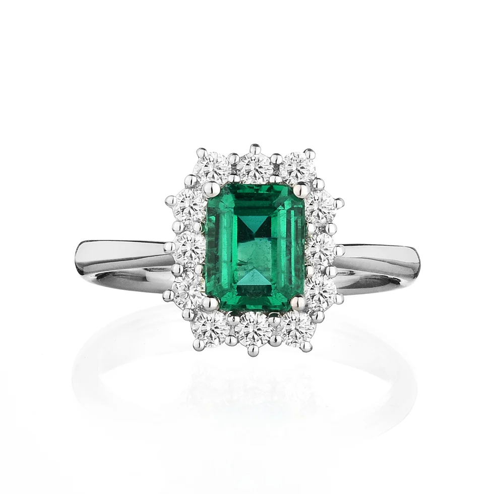Anello Asia - Cestino Smeraldo Ottagonale e Diamanti