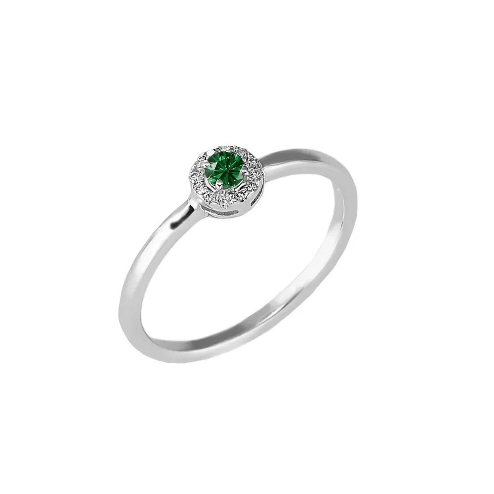 Anello oro bianco 18kt Diamanti 0,05 Ct Smeraldo 0,09 Ct