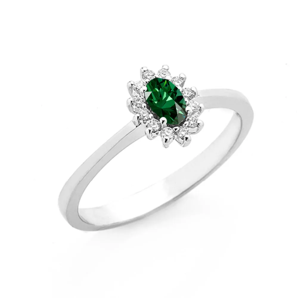 Anello oro bianco 18kt Diamanti 0,08 Ct Smeraldo 0,24 Ct