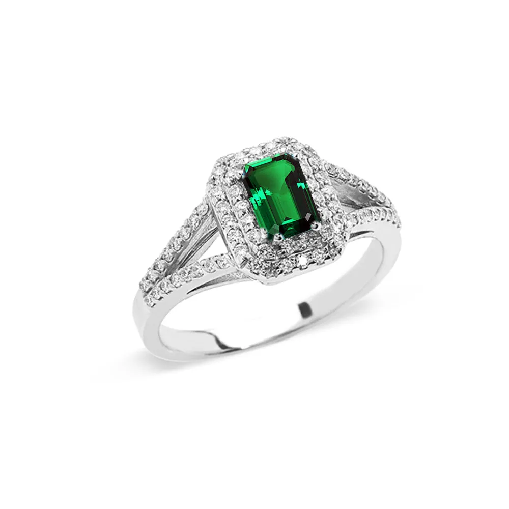 Anello oro bianco 18kt Diamanti 0,42 Ct Smeraldo 0,65 Ct