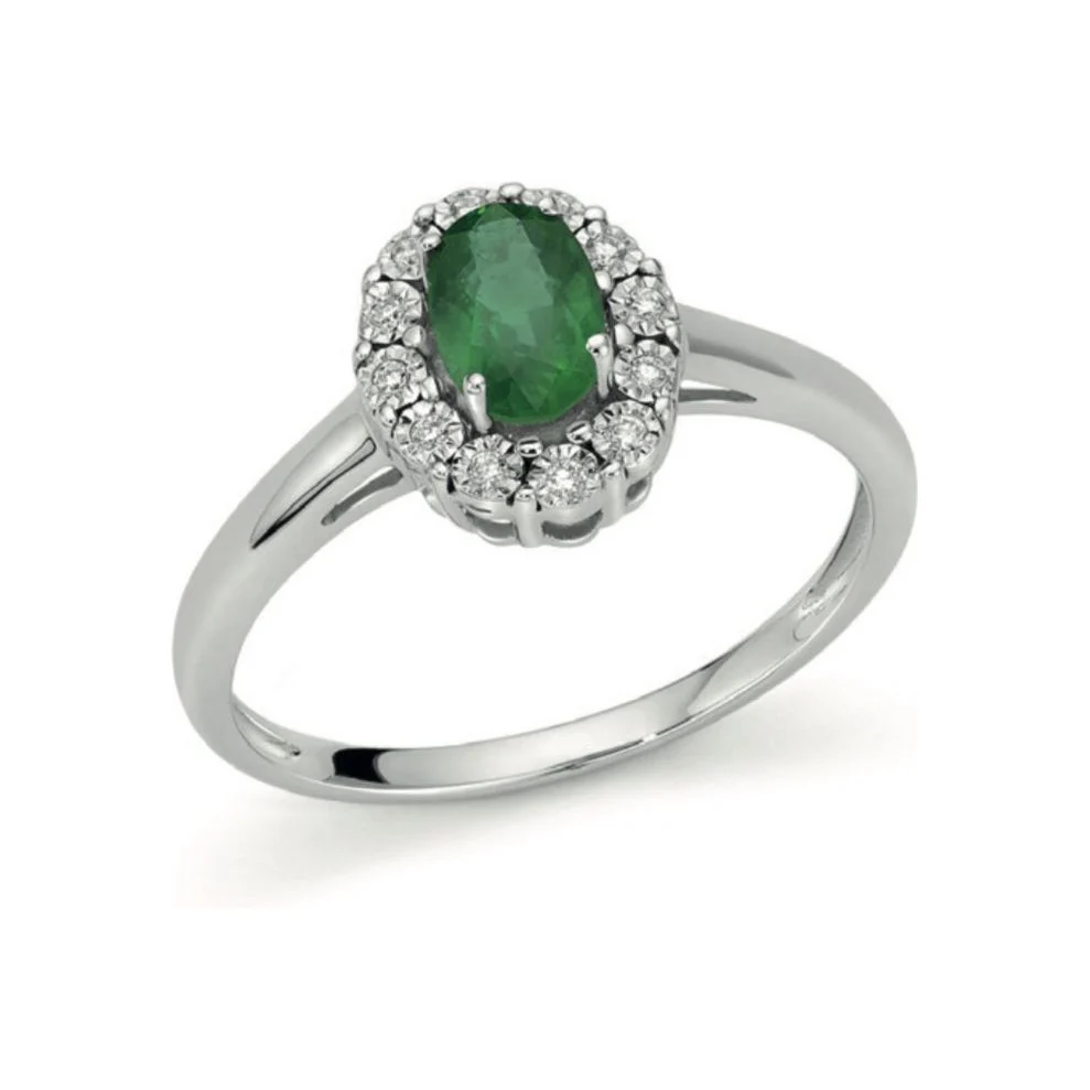 anello oro bianco 9kt con brillanti e smeraldo OAE12415.006 OroGioia