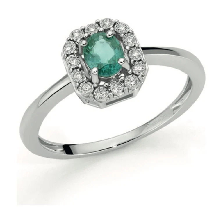 anello oro bianco 9kt con brillanti e smeraldo OAE12418.007 OroGioia