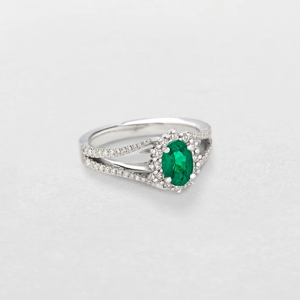 ANELLO ORO BIANCO, BRILLANTI E SMERALDO GIORGIO VISCONTI AB16888S