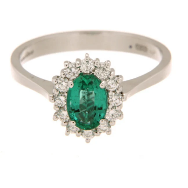 ANELLO ORO BIANCO, DIAMANTI E SMERALDO AB16672BS
