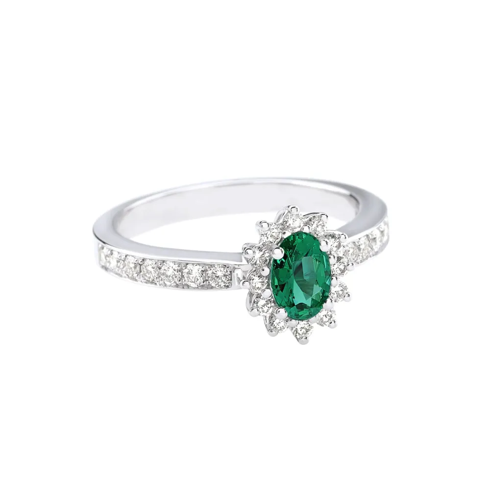 ANELLO ORO BIANCO, DIAMANTI E SMERALDO AB16887CS