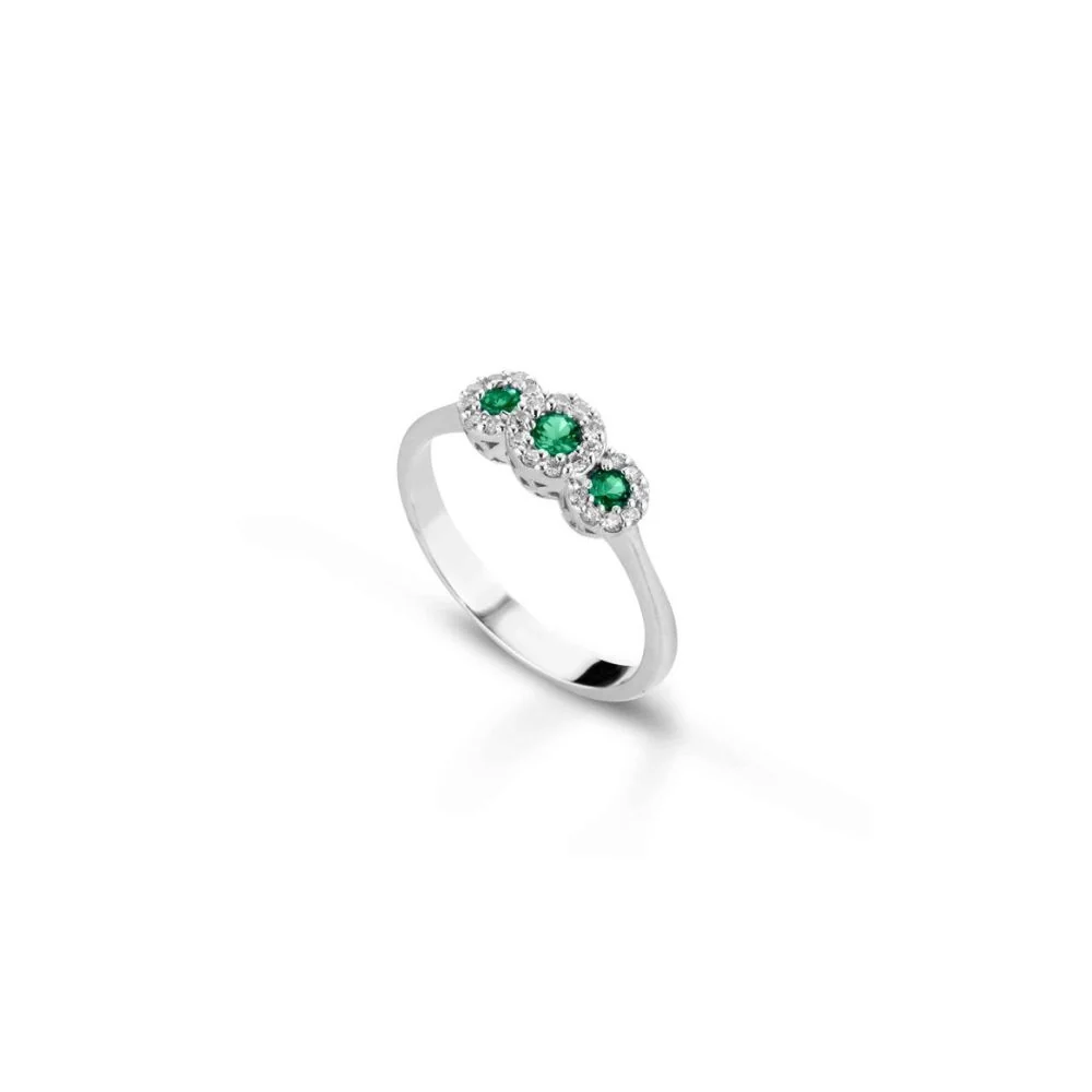 Anello Oro Donna Crusado Collezione Amalfi Con Diamanti E Smeraldo