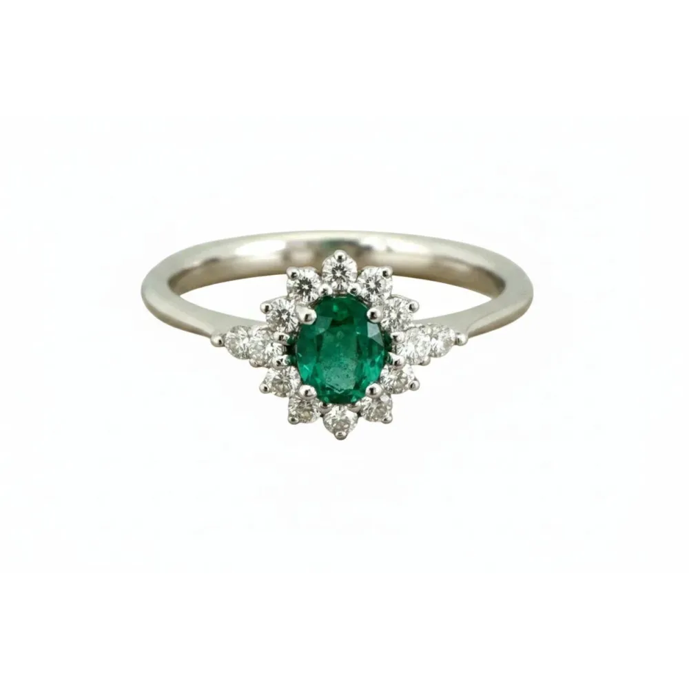Anello Recarlo oro bianco diamanti e smeraldo R79CC074/SM025