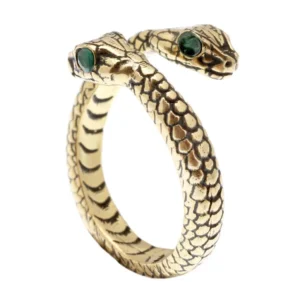Anello serpente con due teste contrariè smeraldo
