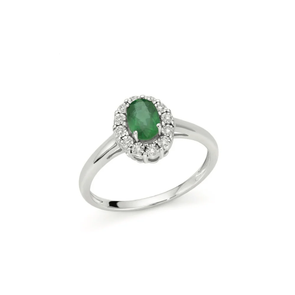 Anello Smeraldo e Diamanti Oro Bianco