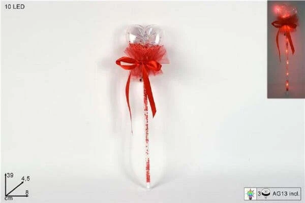 Bacchetta Luminosa 10 Led Rossi Con Cuore Fiocco Perfetto Per Decorare Regalare